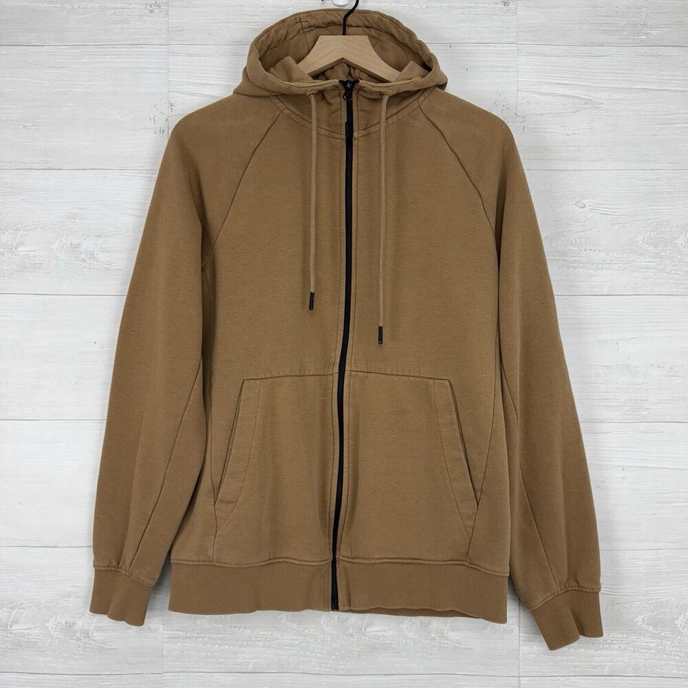 JORDAN CRAIG Mens‎ Uptown Zip Up Hoodie Size Large Mocha Brown Pockets Cotton